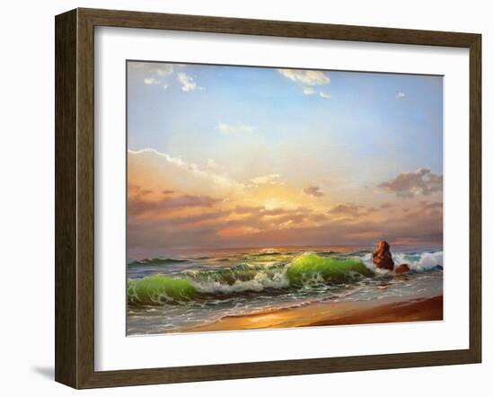 Sea Landscape On A Sunset-balaikin2009-Framed Art Print