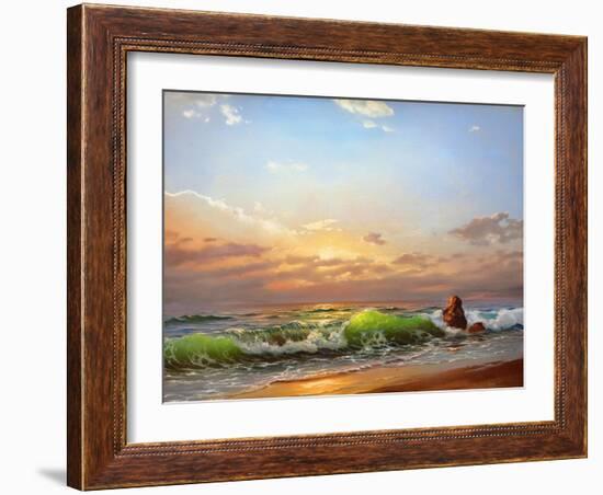 Sea Landscape On A Sunset-balaikin2009-Framed Art Print