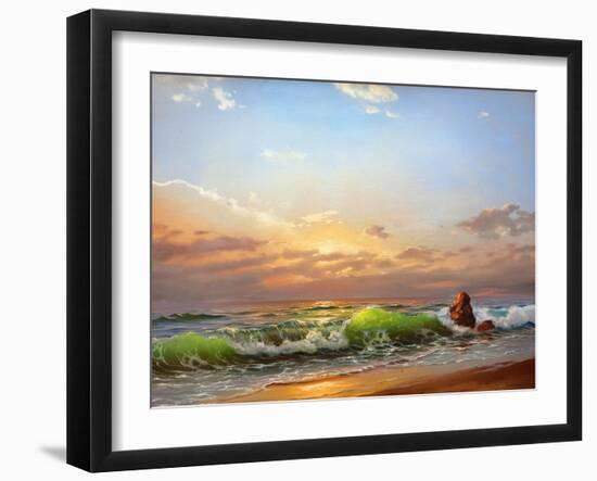 Sea Landscape On A Sunset-balaikin2009-Framed Art Print