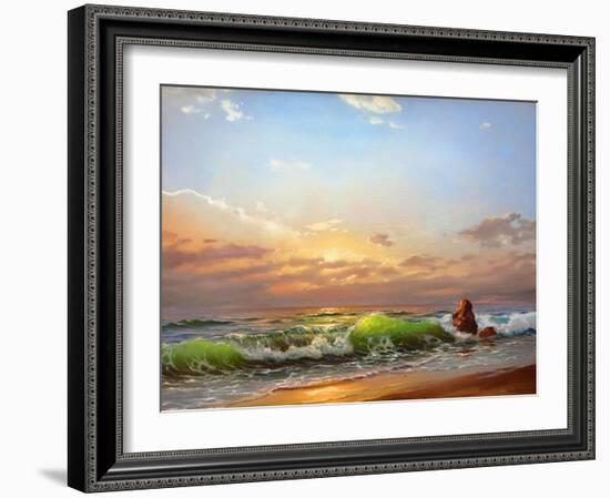 Sea Landscape On A Sunset-balaikin2009-Framed Art Print