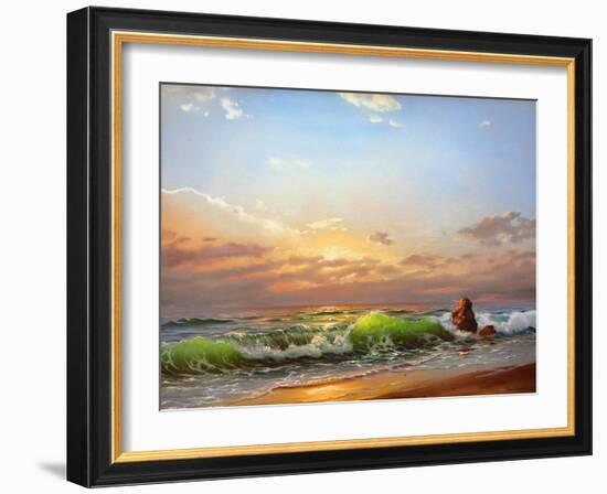 Sea Landscape On A Sunset-balaikin2009-Framed Art Print