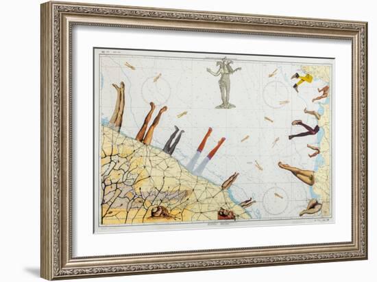 Sea Legs, 2016 (Collage on Nautical Chart)-Deirdre Kelly-Framed Giclee Print