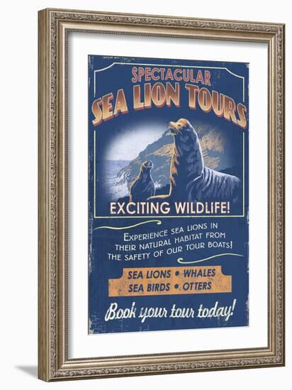 Sea Lion - Vintage Sign-Lantern Press-Framed Art Print