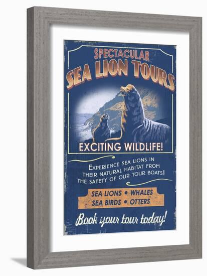 Sea Lion - Vintage Sign-Lantern Press-Framed Art Print