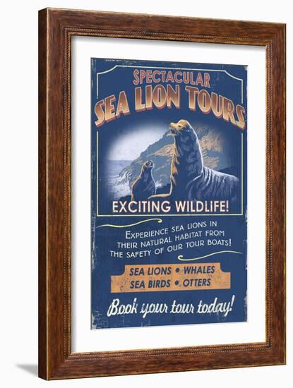 Sea Lion - Vintage Sign-Lantern Press-Framed Art Print