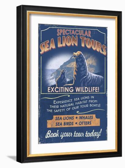 Sea Lion - Vintage Sign-Lantern Press-Framed Art Print