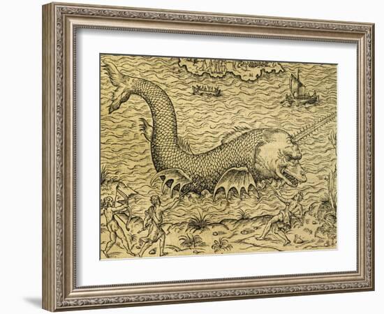 Sea Monster, Engraving from Universal Cosmology-Andre Thevet-Framed Giclee Print