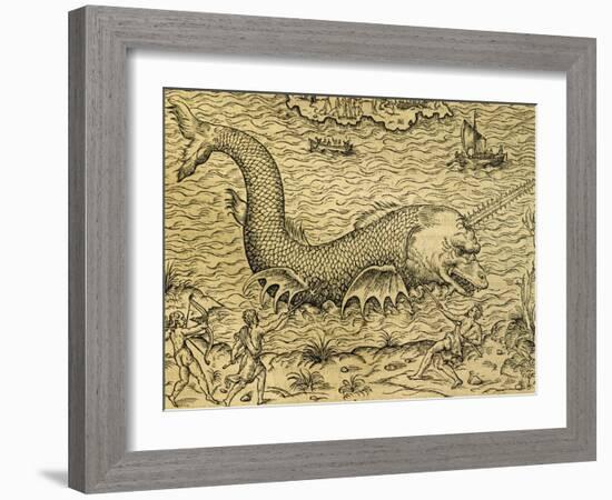 Sea Monster, Engraving from Universal Cosmology-Andre Thevet-Framed Giclee Print