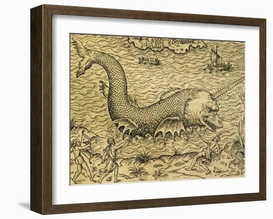 Sea Monster, Engraving from Universal Cosmology-Andre Thevet-Framed Giclee Print