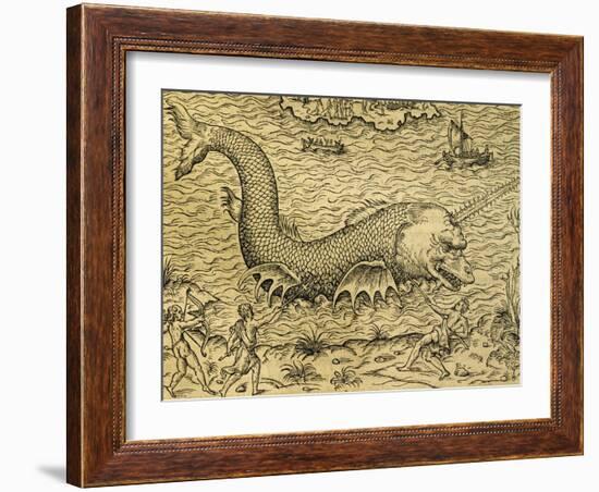 Sea Monster, Engraving from Universal Cosmology-Andre Thevet-Framed Giclee Print