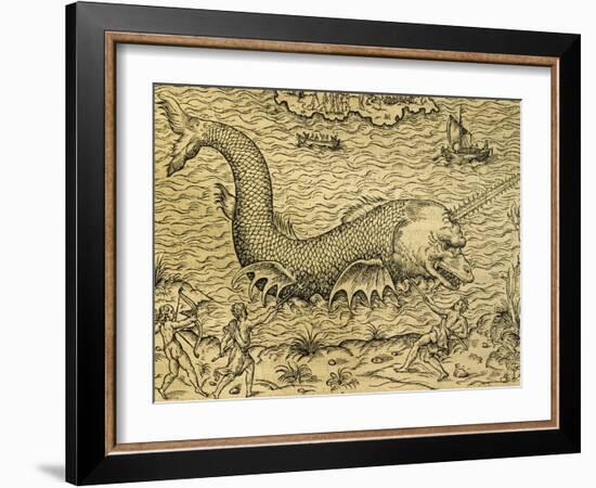 Sea Monster, Engraving from Universal Cosmology-Andre Thevet-Framed Giclee Print