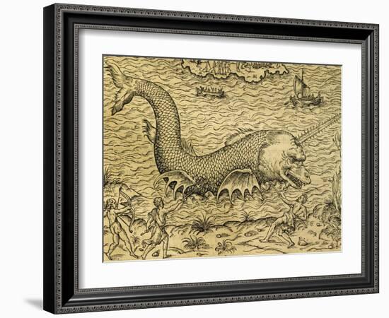 Sea Monster, Engraving from Universal Cosmology-Andre Thevet-Framed Giclee Print