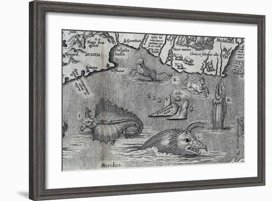 Sea Monsters, Detail from a 16th Century Map--Framed Giclee Print