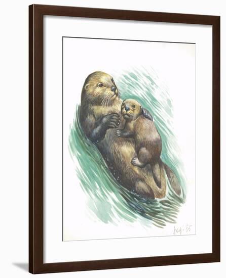 Sea Otter Enhydra Lutris Resting with Cub in Water-null-Framed Giclee Print