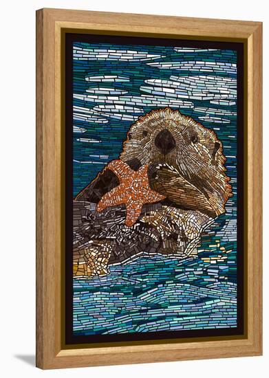 Sea Otter - Paper Mosaic-Lantern Press-Framed Stretched Canvas