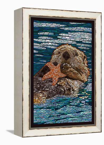 Sea Otter - Paper Mosaic-Lantern Press-Framed Stretched Canvas