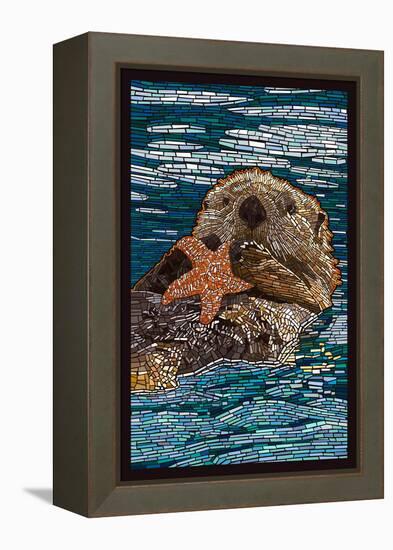 Sea Otter - Paper Mosaic-Lantern Press-Framed Stretched Canvas