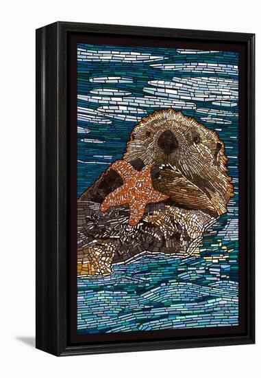 Sea Otter - Paper Mosaic-Lantern Press-Framed Stretched Canvas