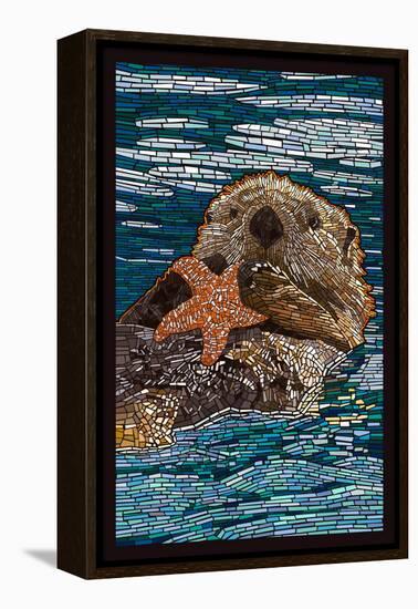 Sea Otter - Paper Mosaic-Lantern Press-Framed Stretched Canvas