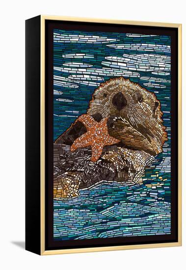 Sea Otter - Paper Mosaic-Lantern Press-Framed Stretched Canvas