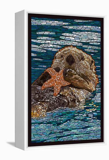 Sea Otter - Paper Mosaic-Lantern Press-Framed Stretched Canvas