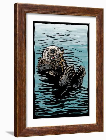 Sea Otter - Scratchboard-Lantern Press-Framed Art Print