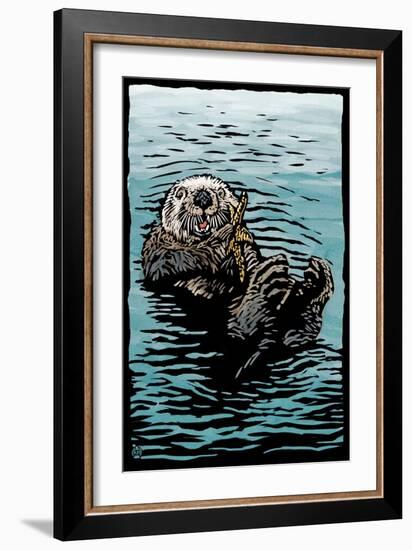 Sea Otter - Scratchboard-Lantern Press-Framed Art Print