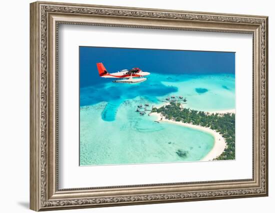 Sea Plane Flying above Maldives Islands-Jag_cz-Framed Photographic Print