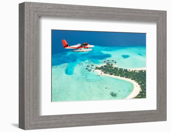 Sea Plane Flying above Maldives Islands-Jag_cz-Framed Photographic Print