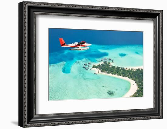 Sea Plane Flying above Maldives Islands-Jag_cz-Framed Photographic Print