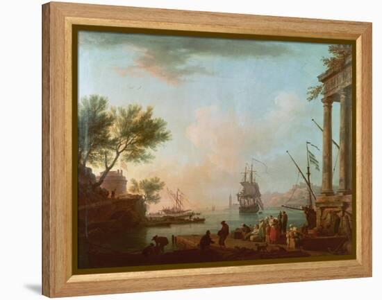 Sea Port, Sunrise, 1757-Claude Joseph Vernet-Framed Premier Image Canvas