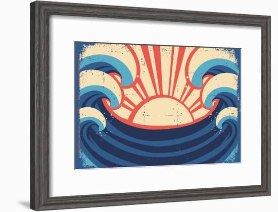 Sea Poster.Grunge Illustration Of Sea Landscape-GeraKTV-Framed Art Print