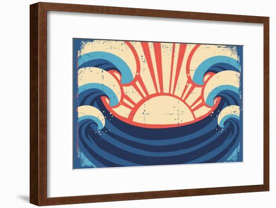 Sea Poster.Grunge Illustration Of Sea Landscape-GeraKTV-Framed Art Print