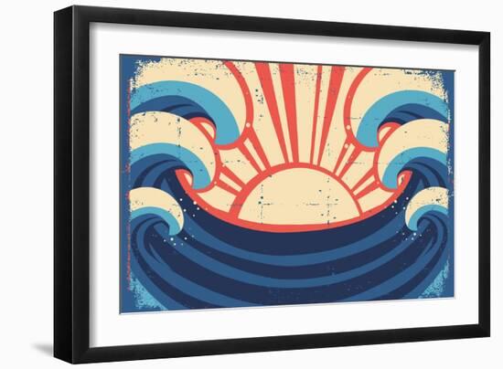 Sea Poster.Grunge Illustration Of Sea Landscape-GeraKTV-Framed Art Print