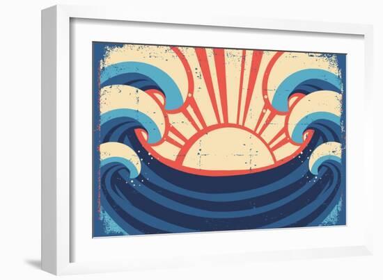 Sea Poster.Grunge Illustration Of Sea Landscape-GeraKTV-Framed Art Print