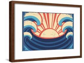 Sea Poster.Grunge Illustration Of Sea Landscape-GeraKTV-Framed Art Print