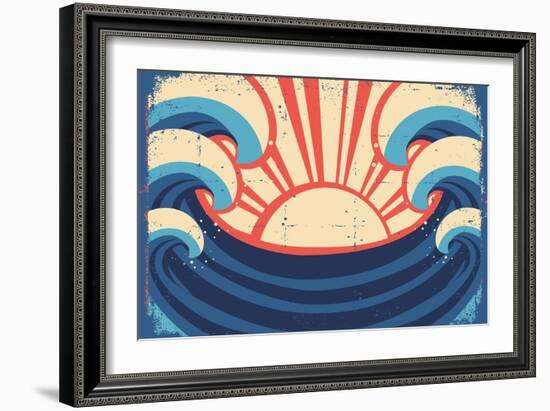 Sea Poster.Grunge Illustration Of Sea Landscape-GeraKTV-Framed Art Print