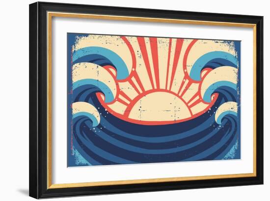 Sea Poster.Grunge Illustration Of Sea Landscape-GeraKTV-Framed Art Print