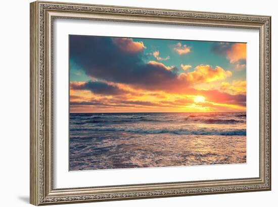 Sea Shore at Sunset with Cloudy Sky-vvvita-Framed Photographic Print