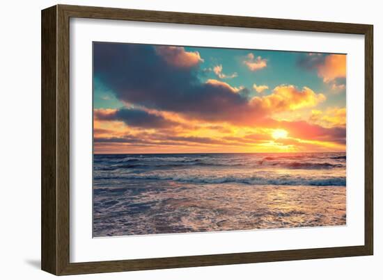 Sea Shore at Sunset with Cloudy Sky-vvvita-Framed Photographic Print