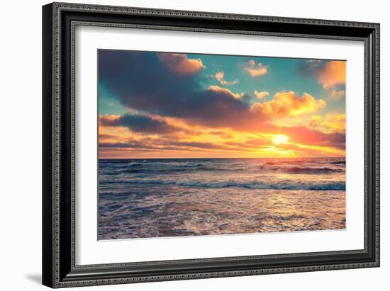 Sea Shore at Sunset with Cloudy Sky-vvvita-Framed Photographic Print