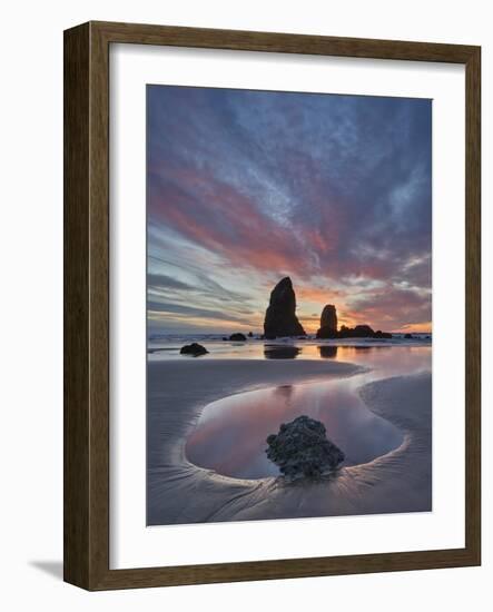 Sea Stacks at Sunset, Cannon Beach, Oregon, United States of America, North America-James Hager-Framed Photographic Print