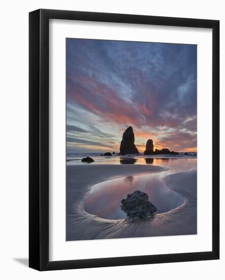 Sea Stacks at Sunset, Cannon Beach, Oregon, United States of America, North America-James Hager-Framed Photographic Print