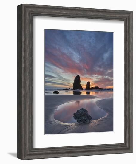 Sea Stacks at Sunset, Cannon Beach, Oregon, United States of America, North America-James Hager-Framed Photographic Print