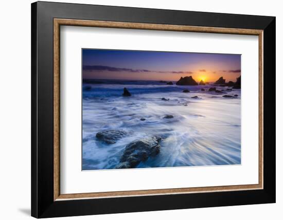 Sea stacks at sunset, El Matador State Beach, Malibu, California, USA-Russ Bishop-Framed Photographic Print