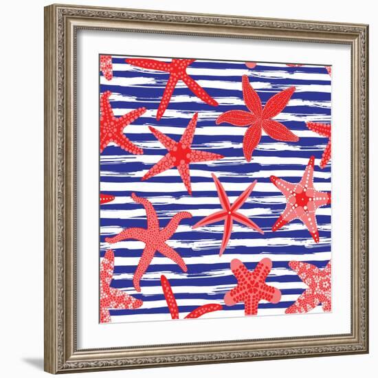 Sea Stars Pattern-Baksiabat-Framed Art Print