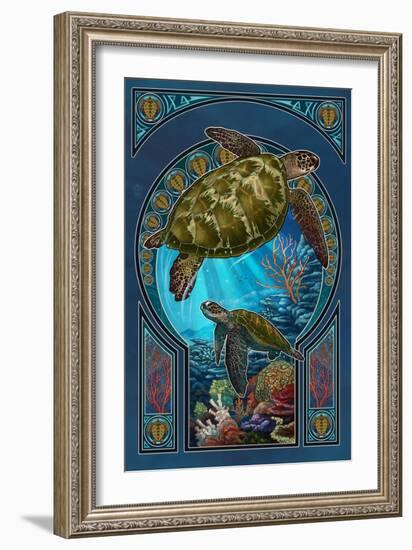 Sea Turtle - Art Nouveau-Lantern Press-Framed Art Print