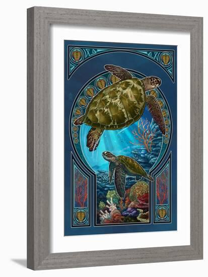 Sea Turtle - Art Nouveau-Lantern Press-Framed Art Print