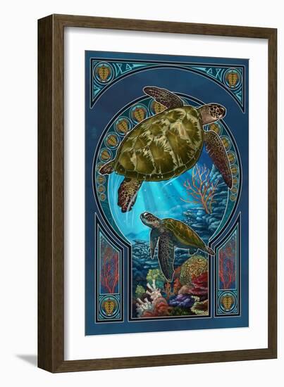 Sea Turtle - Art Nouveau-Lantern Press-Framed Art Print