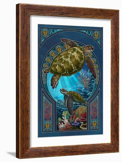 Sea Turtle - Art Nouveau-Lantern Press-Framed Art Print